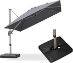PURPLE LEAF 10FT Patio Umbrella with Base Cantilever Umbrella Square Outdoor Offset Umbrella with Champagne Frame and 360° Rotation for Garden Deck Pool, Light Grey