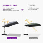 PURPLE LEAF 9' X 11.5' Patio Umbrella, Rectangle Outdoor Cantilever Umbrella, Aluminum Offset Umbrella with Champagne Frame and 360° Rotation for Pool Deck Garden, Grey