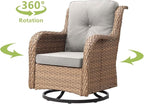 HUMMUH Outdoor Swivel Rocker PE Wicker Patio Chairs Set of 2, Rattan Rocking Chair Furniture Set (Yellow,Beige)