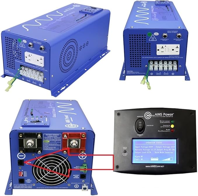 AIMS Power 3000 Watt / 9000 Watt Peak Pure Sine Inverter Charger 12 Volt DC to 120 Volt AC with LCD Remote
