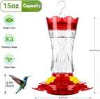 BOLITE Glass Hummingbird Feeders for Outdoors Hanging, Built-in Ant Moat, 4 Bee Guard Feeding Ports with Perches, Leak Proof, 15 Ounces, Stars Decor, Red, Gifts for Women Men, Gifts for Mom Dad
