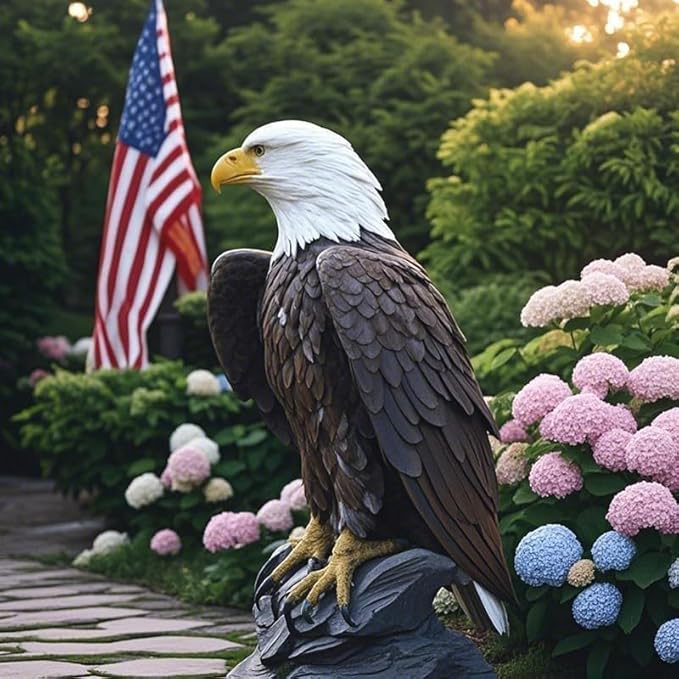 Bald Eagle Statue Outdoor - Large American Eagle Figurine, Garden Sculpture for Outside, Yard, Lawn Decor, Hand-Painted Weather-Resistant Resin, 24.4-Inch