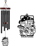 Personalized Customize Name Fantasy Mushroom Wonderland Wind Chime, Metal Iron 37 Inch Outdoor Memorial Gift for Garden Yard Patio Home Decor, Black (Style H)