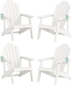 LUE BONA HDPE Adirondack Chairs Set of 4,Plastic Adirondack Chairs with Cup Holder Weather Resistant for Outdoor, Patio, Lawn, Garden, Backyard Deck, Fire Pit, White