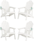 LUE BONA HDPE Adirondack Chairs Set of 2,Plastic Adirondack Chairs with Cup Holder Weather Resistant for Outdoor, Patio, Lawn, Garden, Backyard Deck, Fire Pit, White
