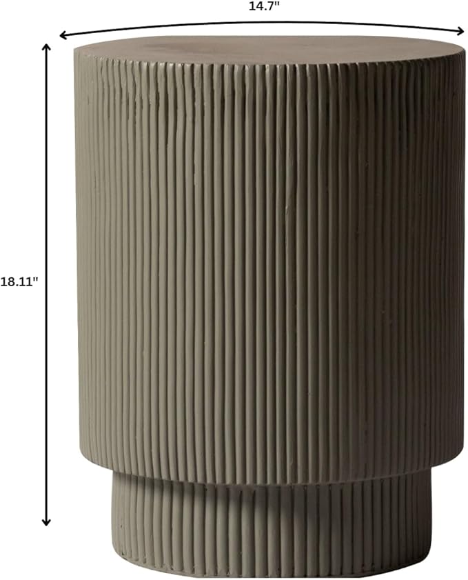 LeisureMod Modern Side Table Round Fiberstone Top Accent End Table for Home, Outdoor Patio, Living Room Sofa, Weather-Resistant, Eden Series in Grey