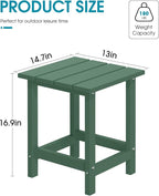 MUCHENGHY Adirondack Outdoor Side Table, 14.7" Patio Side Table Weather Resistant, HDPE Outdoor End Tables for Patio, Green