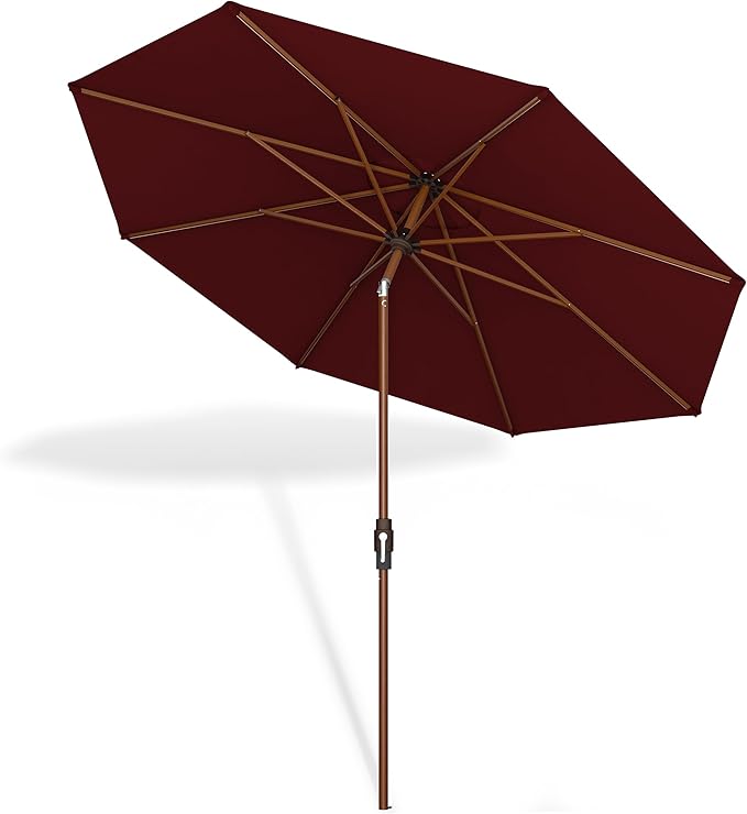 Midtown Umbrellas Sunbrella Umbrella Large Patio Umbrella 2-10 Feet in Burgundy Fabric, Auto-Tilt Aluminum Frame Backyard Umbrella, Deck Umbrella, Garden Umbrella & Porch Umbrella - Wooden Pole