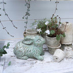 Garden Rabbit Statue Cement Bunny Decor Easter Bunny Figurines for Home Outdoor Garden Statues Cement Sculpture for Yard Patio Lawn Ornament, Green