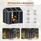 8x7 FT Resin Outdoor Storage Shed with Floor and Window, Outside Waterproof Plastic Garden Sheds w/Lockable Door & Vents, All-Weather Tool House for Patio, Backyard, Lawn, Dark Gray