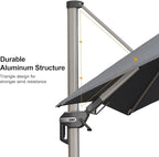 PURPLE LEAF 8' X 8' Left-right Tilting Patio Umbrella Outdoor Swivel Cantilever Umbrella Aluminum Offset Umbrella with Champagne Frame and 360-degree Rotation for Garden Deck Pool, Grey