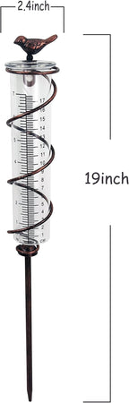 JOYBee 7inch Capacity Glass Spiral Rain Gauge,Cast Iron Bird Hanging Rain Gauge,Garden Rain Water Meter Measuring with Metal Frame,Decoration for Outdoor Garden Lawn Backyard