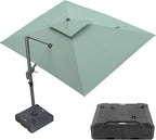 PURPLE LEAF 9' x 12' Cantilever Patio Umbrella Outdoor Umbrella with 280lbs Base Large Rectangular Windproof Offset Umbrella for Pool Deck Garden, Mint Green
