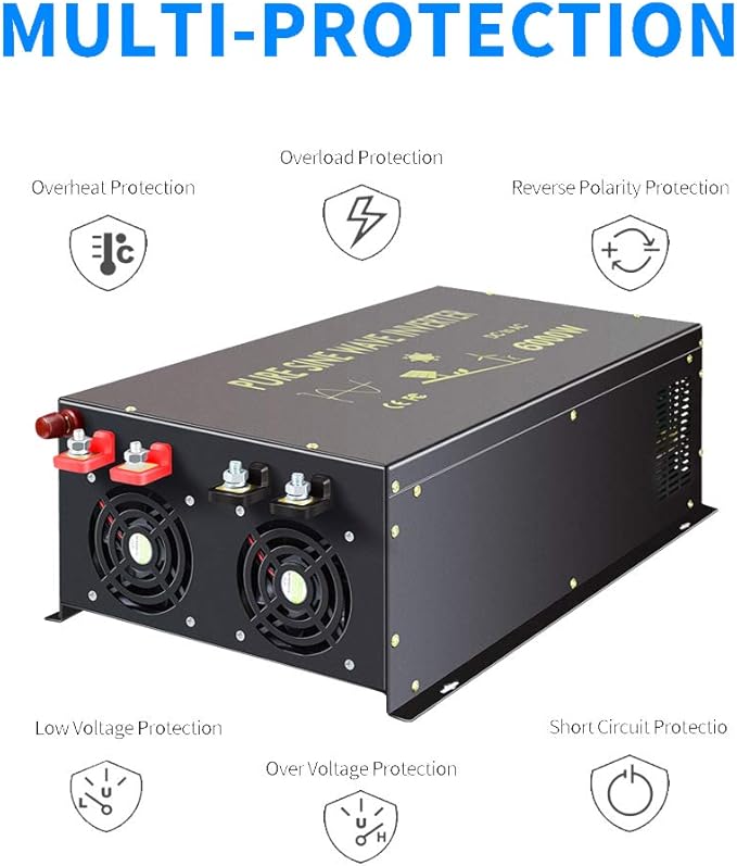 WZRELB Pure Sine Wave 6000W (10000W Surge) 12VDC 120VAC Power Inverter - Solar, RV