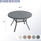 VICLLAX Outdoor Patio Round Dining Table, 40.6"x 40.6" Aluminum Tabletop with Storage Shelf for Deck Lawn Garden Backyard, Dark Grey