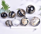 JIC Gem 3.1-3.5 inch(80-90mm) Large Volcanic Agate Crystal Sphere Quartz Crystal Ball with Stand Healing Ornament Witchcraft Meditation Decor