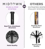 Midtown Umbrellas Push and Pop 10 Feet Outdoor Umbrella, Ivory (White) Polyester Fabric - Fiberglass Ribs Deck Patio Umbrella, Backyard Umbrella, Garden Umbrella & Pool Umbrella - Black Pole
