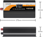 1500W Pure Sine Wave Inverter (3000W Peak), 12V/24V Auto-Detect, 50Hz/60Hz Switchable, LCD Display, Type-C Fast Charging, Silent Design, Overload & Overheat Protection for RV, Home (Black-1500W)