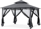MASTERCANOPY Outdoor Garden Gazebo for Patios with Stable Steel Frame and Netting Walls (11x11,Dark Gray)
