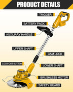 Cordless Weed Wacker for Dewalt 20V Battery(Battery Not Included), with 5 Types Blades, Brushless Motor, Lightweight Grass Trimmer/Brush Cutter for Lawn Yard Garden