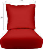 RSH DECOR: Deep Seating Cushion with Pillow Back | 24” x 27” Seat | All-Weather Spun Fabric | Water and Fade-Resistant | Outdoor Chair Cushion Set for Patio Furniture | Red