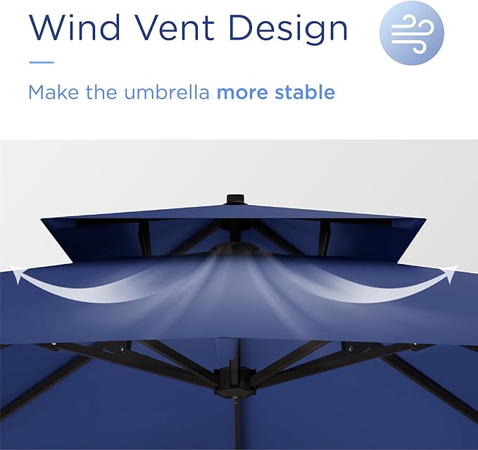 10' X 13' Patio Umbrella with Base Included Outdoor Large Rectangle Offset Cantilever Umbrellas Double Top Heavy Duty Windproof with 360-degree Rotation for Pool Garden Deck