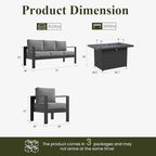 LayinSun 4 Piece Aluminum Outdoor Furniture Set with Fire Pit Table, Outside Patio Deep Seating Conversation Set with Upgraded Washable Thick Cushion