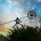 Flower Fairy Dancing with Dandelion Garden Art Sculpture Stainless Steel Statue Christmas Halloween Decoration for Outdoor Yard Courtyard Lawn Patio Metal Ornaments (Long Travel)
