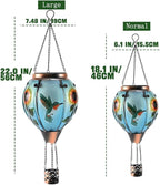Hot Air Balloon Solar Lantern - Large Hummingbird Glass Lantern, Simulated Flickering & Dancing Flame, Outdoor Hanging Sunflower Yard Light Waterproof IP65 for Patio Lawn Porch Decor Gift