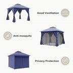 Outdoor Patio Gazebo 10FT, Heavy Duty Party Tent & Shelter with 2-Tier Roof and Expansion Bolts, Mosquito Nettings and Privacy Screens for Backyard, Garden, Poolside, Navy Blue