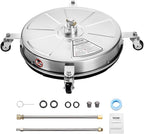 VEVOR 18" Pressure Washer Surface Cleaner, Stainless Steel Pressure Washer Attachments with 4 Wheels, 4000 Max PSI, 1/4 Quick Connector, 2 Spray Nozzles, 2 Extended Wands for Concrete, Patio, Deck