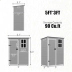 Outdoor Shed 5x3/6x4/7x7/8x6/8x10/8x12 FT, 15MM Thick PP Resin Plastic Shed with Lockable Door & Floor - Waterproof Plastic Tool Shed for Bike, Garbage Can, Backyard, Patio ﻿ ﻿ (Grey, 5X3FT)