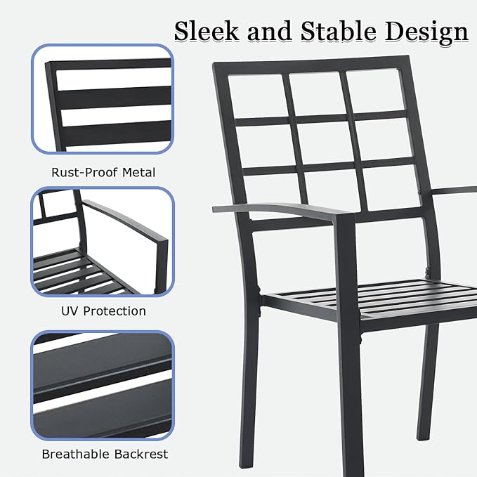 Outdoor Dining Chairs Set of 4, Aluminum Frame Stackable Patio Dining Chairs with Armrest, Wrought Iron Patio Bistro Chairs for Lawn, Backyard, Garden, Porch