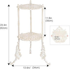 Sungmor Vintage Cast Iron 2-Tier Plant Stand, Elegant Butterfly & Floral Design with Antique White Finish, 24 Inch Tall Rustic Flower Pot Holder, Heavy Duty Metal Display Shelf for Indoor and Outdoor