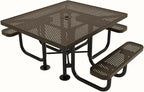 COATEDOUTDOORFURNITURE Heavy-Duty Portable ADA-Compliant Outdoor Picnic Table with Umbrella Hole, Punched Steel Patio Dining Furniture Made in America (46" Square Top, Textured Brown)