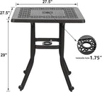 MFSTUDIO Cast Aluminum Patio Dining Set of 2, Retro Design Outdoor Table and Chairs Set with 2×Fixed Chairs and 1×Square Outdoor Table, 3 Piece Patio Set for Backyard Garden