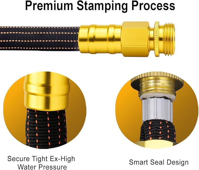 30ft Lightweight Flexible Garden Hose,Non-Slip Handles,Non-kink Hose,Solid Brass Fitting for Boats, RV Water Hose,Marine Washdown,Lawn,Garden,Leakproof TPE Hose(GreenBlack, 30 FT)