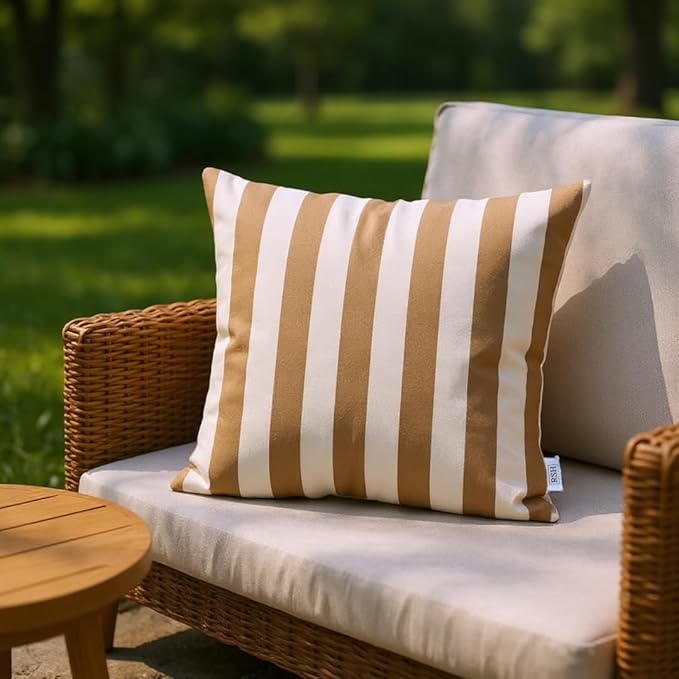 RSH DECOR: Sunbrella Square Throw Pillows Set of 2 | 24" x 24" | Water and Fade-Resistant Performance Fabric | Outdoor Pillow Covers with Down-Alternative Inserts | Maxim Heather Beige