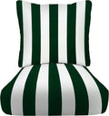 RSH DECOR: Deep Seating Cushion with Pillow Back | 25” x 25” Seat | Water and Fade-Resistant Spun Fabric | Outdoor Chair Cushion Set for Patio Furniture | Hunter Green & White Stripe