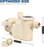 XtremepowerUS 3HP Variable Speed High-Flo Pool Pump In-Ground Pool 230V, 1-1/2” & 2” Pipe Adapters Energy Star Certified
