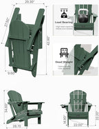 MUCHENGHY Folding Adirondack Chairs Set of 2, Patio Chairs, Lawn Chairs, Outdoor Chairs, Adirondack Chair Plastic, Fire Pit Chairs, Weather Resistant with Cup Holder for Deck, Backyard, Garden(Green)