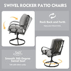 MELLCOM Patio Swivel Chair Set of 8, Heavy Duty Outdoor Dining Chairs with Thickened Cushions, Metal Patio Chairs Gentle Rocker for Outside, Garden Lawn & Porch, Backyard, Grey