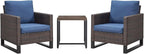 Rilyson Wicker Outdoor Patio Chairs Set - 3 Piece Rattan Patio Furniture Bistro Chairs Set with Waterproof Wicker,Comfortable Cushions and Sturdy Metal Frame for Porch Deck Backyard(Brown/Blue)