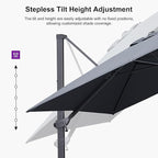 PURPLE LEAF 9' × 11.5' Patio Cantilever Umbrella with Base Outdoor Rectangle Adjustable Offset Umbrellas with 360-degree Rotation and 8 Heavy Duty Metal Ribs for Garden Deck Pool Grey