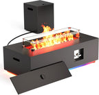 42" Outdoor Fire Pit Table, 50,000 BTU Gas Fire Pit with Glass Wind Guard, Fire Stones, Waterproof Cover, Propane Fire Pit Table for Outside Patio (RGB Light, Black)