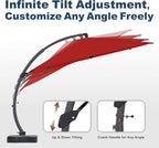 11FT Cantilever Umbrella with Base Large Curvy Outdoor Aluminum Offset Umbrella w/ 360° Rotation, UV Resistant Canopy for Patio, Garden, Backyard, Red