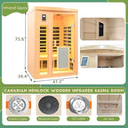Infrared Sauna 2 Person, Ultra Low EMF Infrared Sauna (0-5mg), Far Infrared Saunas for Home, Canadian Hemlock Wood Indoor Sauna with Bluetooth Speakers, Reading Lamps, Chromotherapy Lights