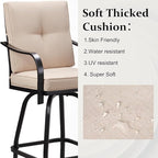 Patio Swivel Bar Stools, Outdoor High Back Swivel Bar Chair Set of 4 with Cushion & All Weather Steel Frame for Backyard, Lawn, Poolside and Balcony, Beige