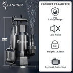 LANCHEZ 1.6HP Sump Pump, 4858GPH Automatic Submersible Water Pump with Float Switch, Electric Transfer Water Pump for Swimming Pool Basement Flooded Pit Sewage Sink Tub