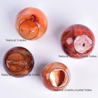 JIC Gem 2.7-3.1 inch(70-80mm) Large Madagascar Red Agate Crystal Ball Round Healing Crystals Decorative Sphere with Wooden Stand Meditation Witchcraft Home Decor